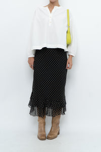 Vintage x Black Polkadot Frilly Midi Skirt (M, L)