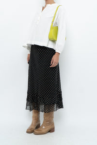 Vintage x Black Polkadot Frilly Midi Skirt (M, L)
