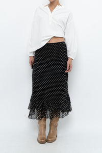 Vintage x Black Polkadot Frilly Midi Skirt (M, L)