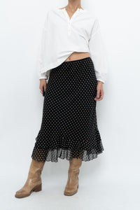 Vintage x Black Polkadot Frilly Midi Skirt (M, L)