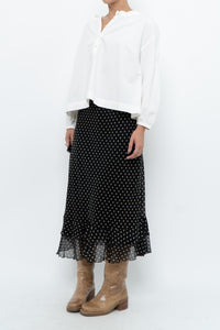Vintage x Black Polkadot Frilly Midi Skirt (M, L)