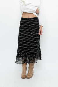 Vintage x Black Polkadot Frilly Midi Skirt (M, L)