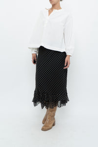 Vintage x Black Polkadot Frilly Midi Skirt (M, L)