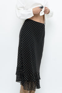 Vintage x Black Polkadot Frilly Midi Skirt (M, L)