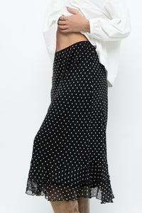 Vintage x Black Polkadot Frilly Midi Skirt (M, L)