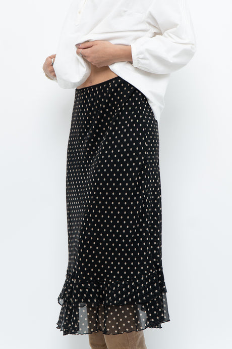 Vintage x Black Polkadot Frilly Midi Skirt (M, L)