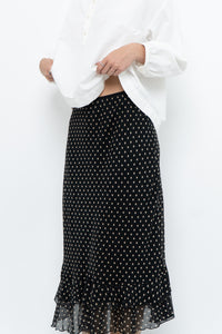 Vintage x Black Polkadot Frilly Midi Skirt (M, L)