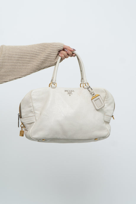 Vintage x PRADA Cream Worn Leather Purse