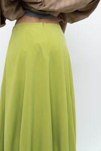 Vintage x Neon Green Silk Maxi Skirt (M)