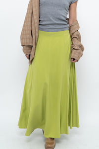 Vintage x Neon Green Silk Maxi Skirt (M)