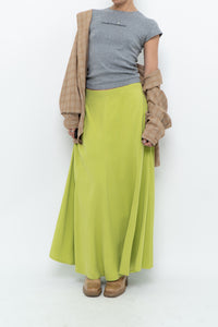 Vintage x Neon Green Silk Maxi Skirt (M)
