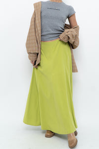 Vintage x Neon Green Silk Maxi Skirt (M)