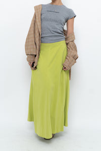 Vintage x Neon Green Silk Maxi Skirt (M)