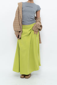 Vintage x Neon Green Silk Maxi Skirt (M)