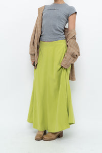 Vintage x Neon Green Silk Maxi Skirt (M)