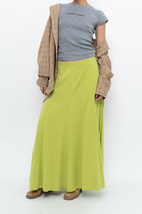 Vintage x Neon Green Silk Maxi Skirt (M)