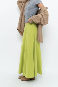 Vintage x Neon Green Silk Maxi Skirt (M)