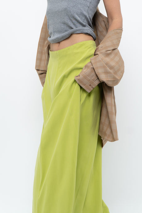 Vintage x Neon Green Silk Maxi Skirt (M)