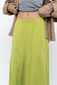 Vintage x Neon Green Silk Maxi Skirt (M)