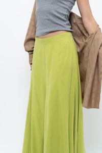 Vintage x Neon Green Silk Maxi Skirt (M)
