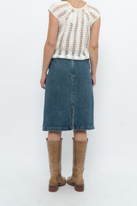 Vintage x Panelled Denim Cotton Midwash Midi Skirt (XS, S)