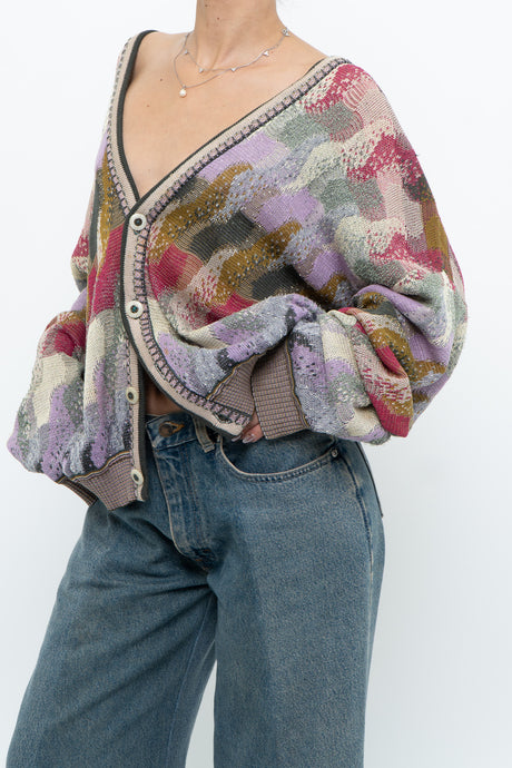 Vintage x Made in USA x Multicolour Wavy Patterned Knit Oversized Cardigan (M-XXL)
