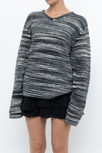 Vintage x Made in Hong Kong x Black, Grey Striped Knit Sweater (XS-L)