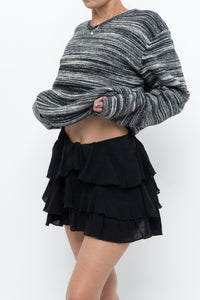 Vintage x Made in Hong Kong x Black, Grey Striped Knit Sweater (XS-L)