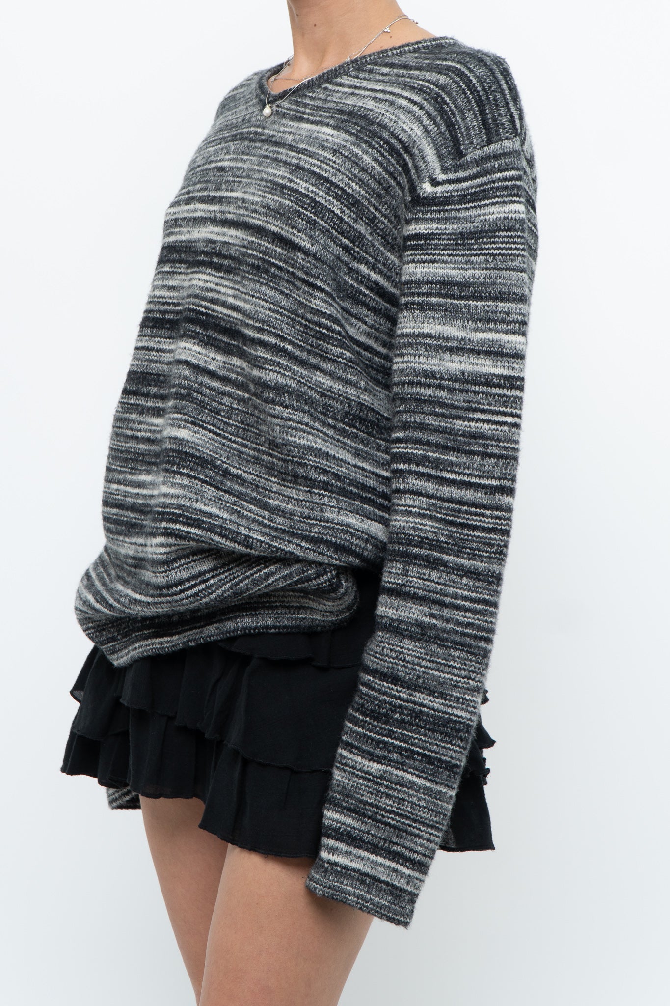 Vintage x Made in Hong Kong x Black, Grey Striped Knit Sweater (XS-L)