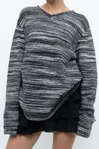 Vintage x Made in Hong Kong x Black, Grey Striped Knit Sweater (XS-L)