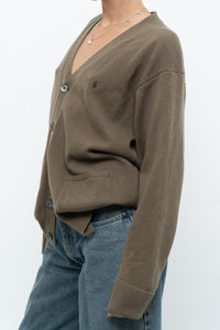 Vintage x RALPH LAUREN Olive Green, Burgundy Wool Cardigan (XS-L)