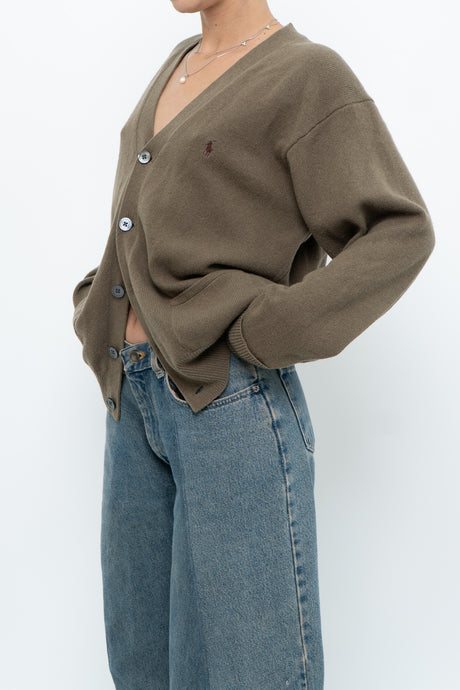 Vintage x RALPH LAUREN Olive Green, Burgundy Wool Cardigan (XS-L)