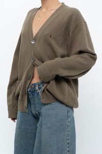 Vintage x RALPH LAUREN Olive Green, Burgundy Wool Cardigan (XS-L)