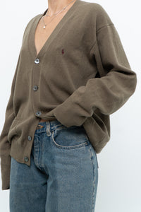 Vintage x RALPH LAUREN Olive Green, Burgundy Wool Cardigan (XS-L)