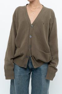 Vintage x RALPH LAUREN Olive Green, Burgundy Wool Cardigan (XS-L)