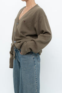 Vintage x RALPH LAUREN Olive Green, Burgundy Wool Cardigan (XS-L)