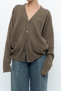 Vintage x RALPH LAUREN Olive Green, Burgundy Wool Cardigan (XS-L)