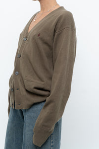 Vintage x RALPH LAUREN Olive Green, Burgundy Wool Cardigan (XS-L)