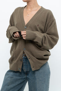 Vintage x RALPH LAUREN Olive Green, Burgundy Wool Cardigan (XS-L)
