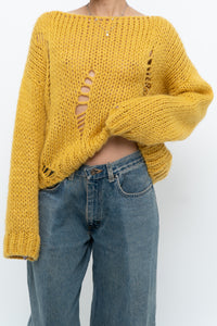 Modern x Made in Italy x Honey Yellow Wool Thrashed Knit Sweater (XS-L)