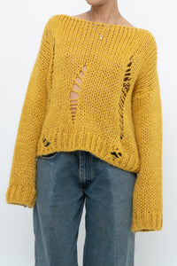 Modern x Made in Italy x Honey Yellow Wool Thrashed Knit Sweater (XS-L)