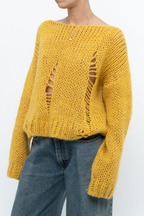 Modern x Made in Italy x Honey Yellow Wool Thrashed Knit Sweater (XS-L)