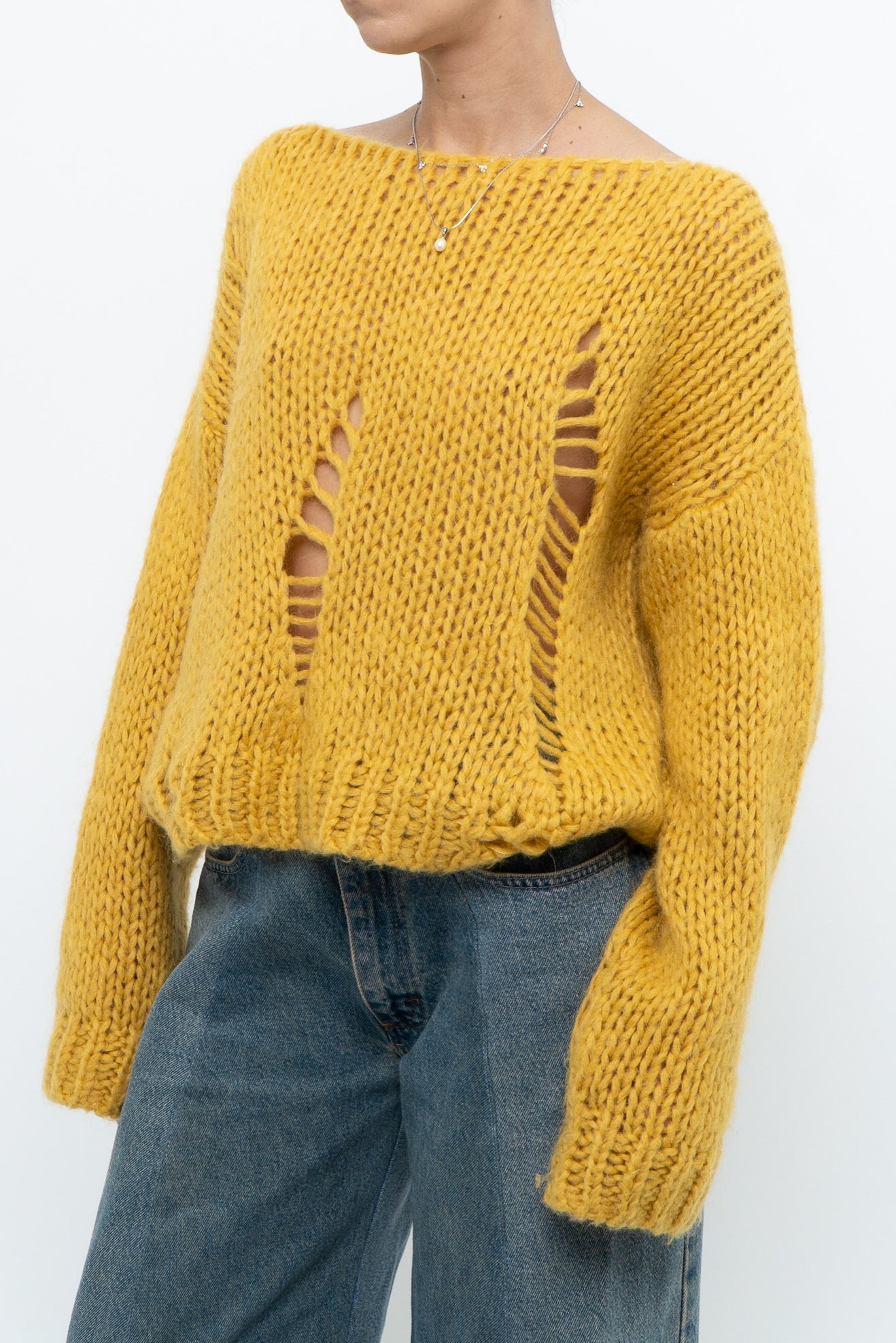 Modern x Made in Italy x Honey Yellow Wool Thrashed Knit Sweater (XS-L)