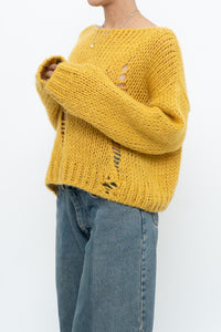 Modern x Made in Italy x Honey Yellow Wool Thrashed Knit Sweater (XS-L)