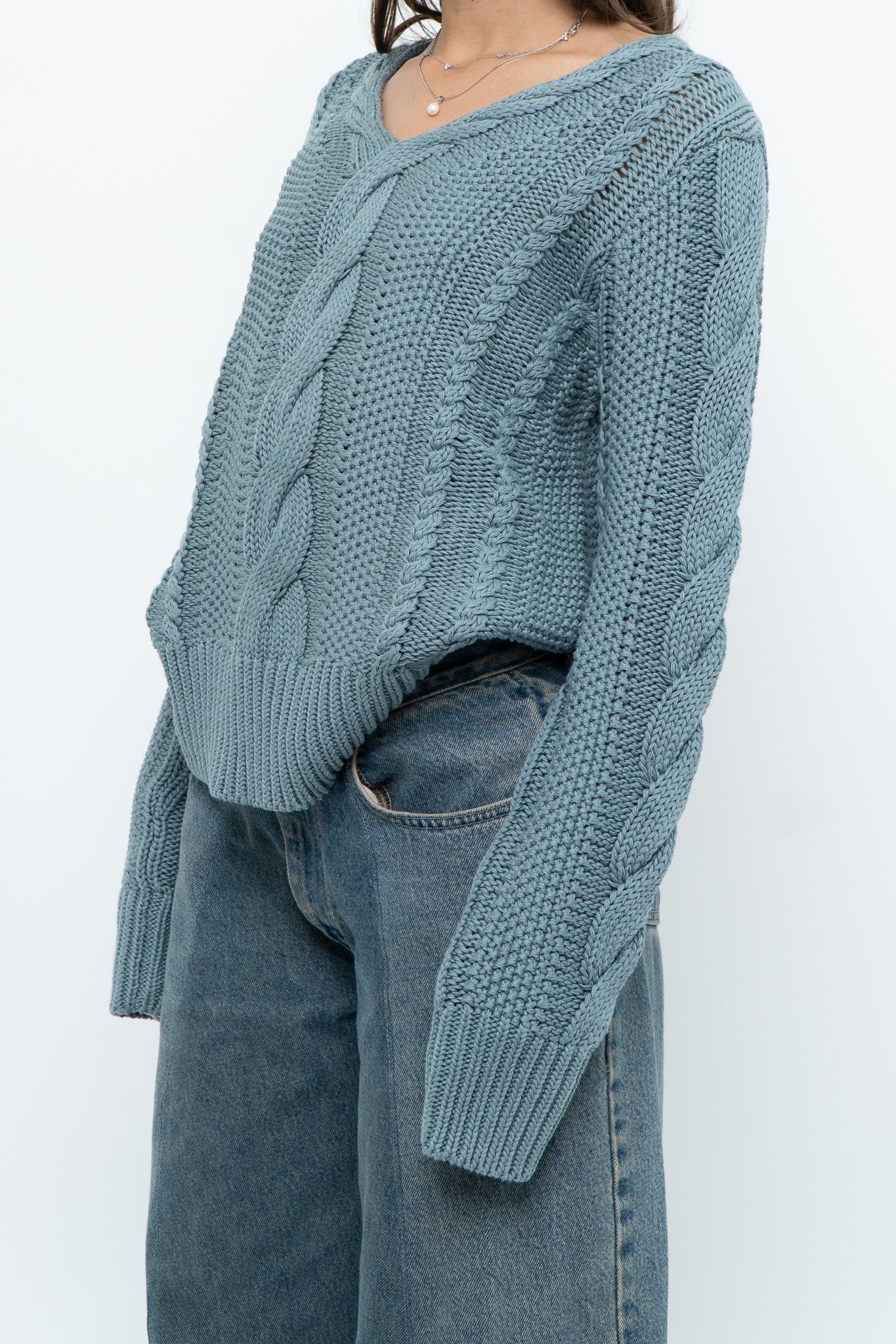 BROOKS BROTHERS x Teal Cotton Cable Knit Sweater (XS-M)