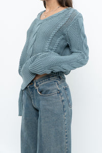 BROOKS BROTHERS x Teal Cotton Cable Knit Sweater (XS-M)
