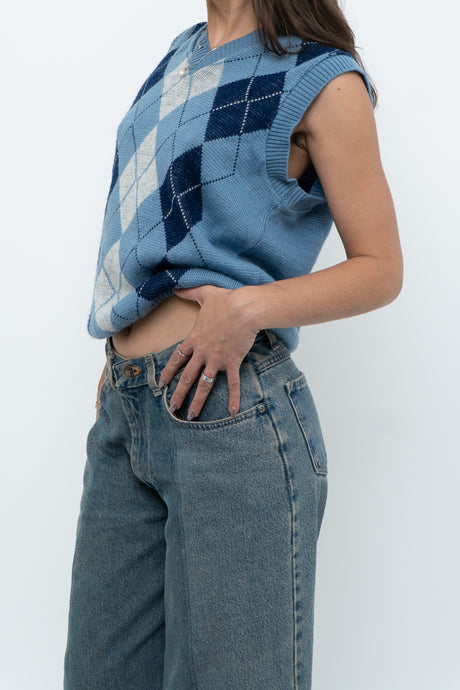 Vintage x Blue Knit Argyle Vest (XS-M)