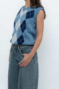 Vintage x Blue Knit Argyle Vest (XS-M)