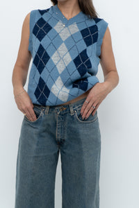 Vintage x Blue Knit Argyle Vest (XS-M)