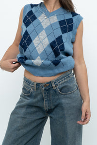 Vintage x Blue Knit Argyle Vest (XS-M)
